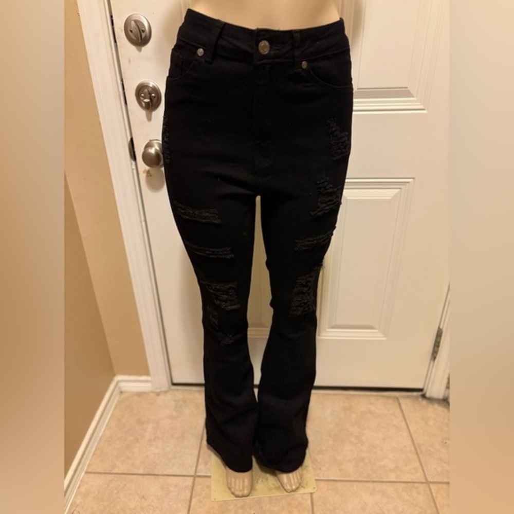 Black Bootleg Distressed Women's Jeans